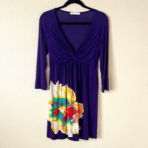 Babydoll Y2K Charlotte Russe Short Midi Dress L V-neck Purple Abstract Floral
